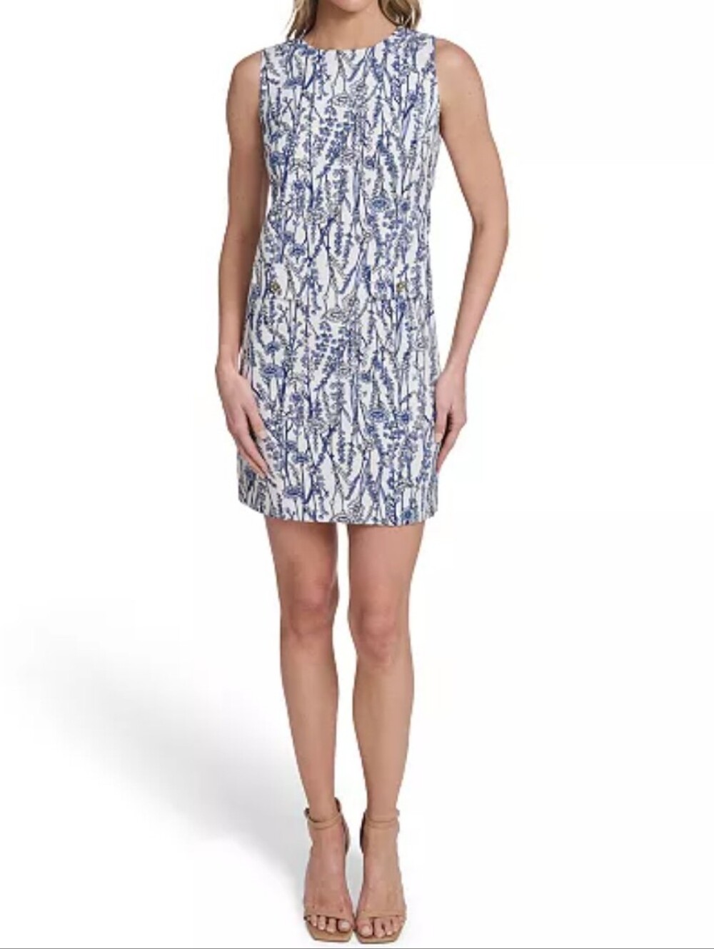 Tommy Hilfiger Blue & White Sleeveless Print Shift Dress Msrp $119